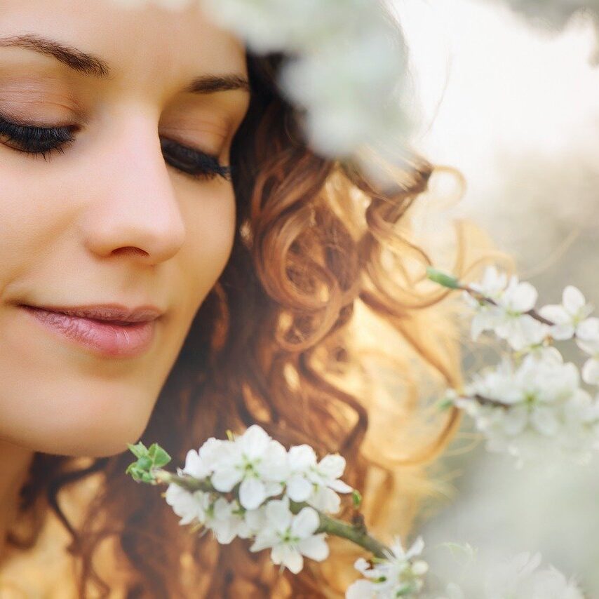 beautiful, woman, flower